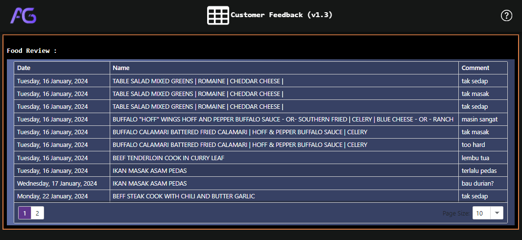 Gridview to show feedback listing